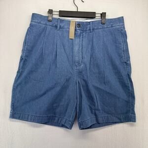 J Crew Shorts Men's 36 Blue Denim Pleated Chambray Boat Oarsman MSRP $158 NEW